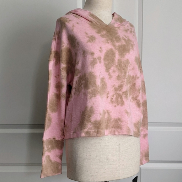 Chaser Hoodie Cashmere Blend Tie Dye Cropped Pullover Pink Olive M NWT - Picture 4 of 14